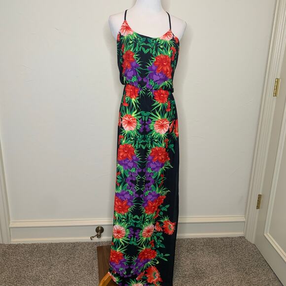 Arden B Floral Maxi Dress Tropical Halter Neck Small - Picture 1 of 13